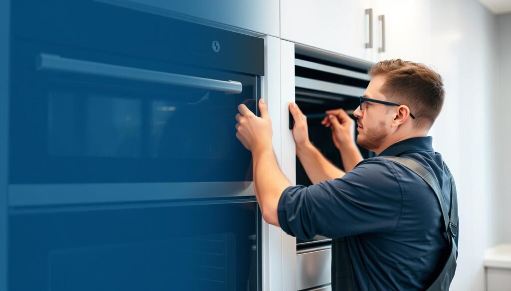 a detailed illustration of various factors affecting the cost of a built-in oven installation, with a clean, professional aesthetic. the scene depicts a modern kitchen interior, showcasing the oven installation process and highlighting key cost elements like the oven type, cabinet modifications, electrical work, and labor. the lighting is bright and evenly distributed, creating a clear, informative visualization. the perspective is slightly elevated to provide an overview of the installation, allowing viewers to easily understand the different components involved. the color palette is muted and natural, creating a calm, authoritative atmosphere suitable for an informative article. a detailed illustration of various factors affecting the cost of a built-in oven installation, with a clean, professional aesthetic. the scene depicts a modern kitchen interior, showcasing the oven installation process and highlighting key cost elements like the oven type, cabinet modifications, electrical work, and labor. the lighting is bright and evenly distributed, creating a clear, informative visualization. the perspective is slightly elevated to provide an overview of the installation, allowing viewers to easily understand the different components involved. the color palette is muted and natural, creating a calm, authoritative atmosphere suitable for an informative article.